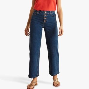 Boden Horn Button Fly Wide Leg Jeans US 8/UK 12 Mid Vintage Denim